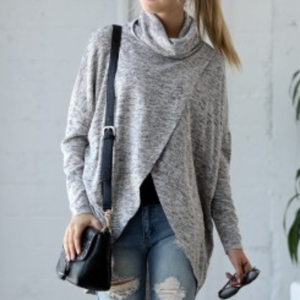 Restocked! Cowl Neck Tunic W/ Overlapping Detail